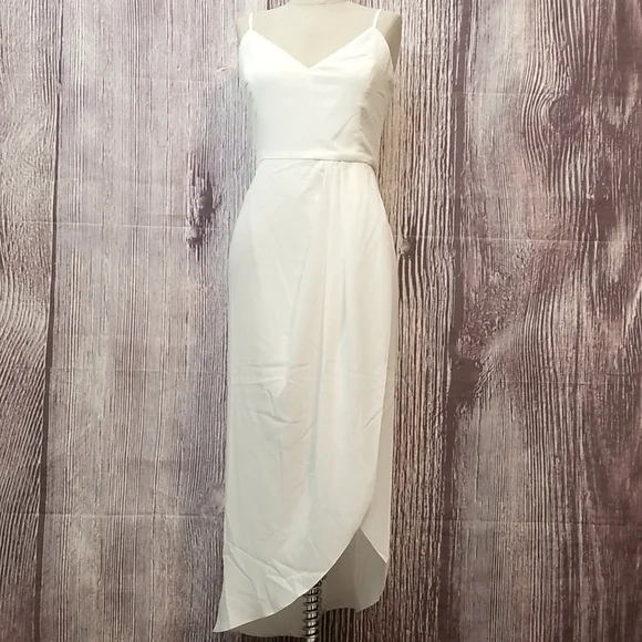 Lulus Elegant White Spaghetti Strap Dress With Slit Sz L - Picture 3 of 12
